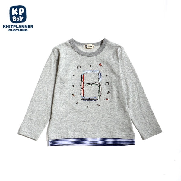 電車モチーフのプレーティング長袖Tシャツ(100～130)