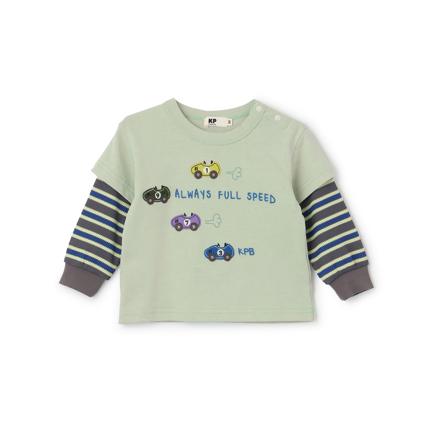 車アップリケ レイヤード風長袖Tシャツ