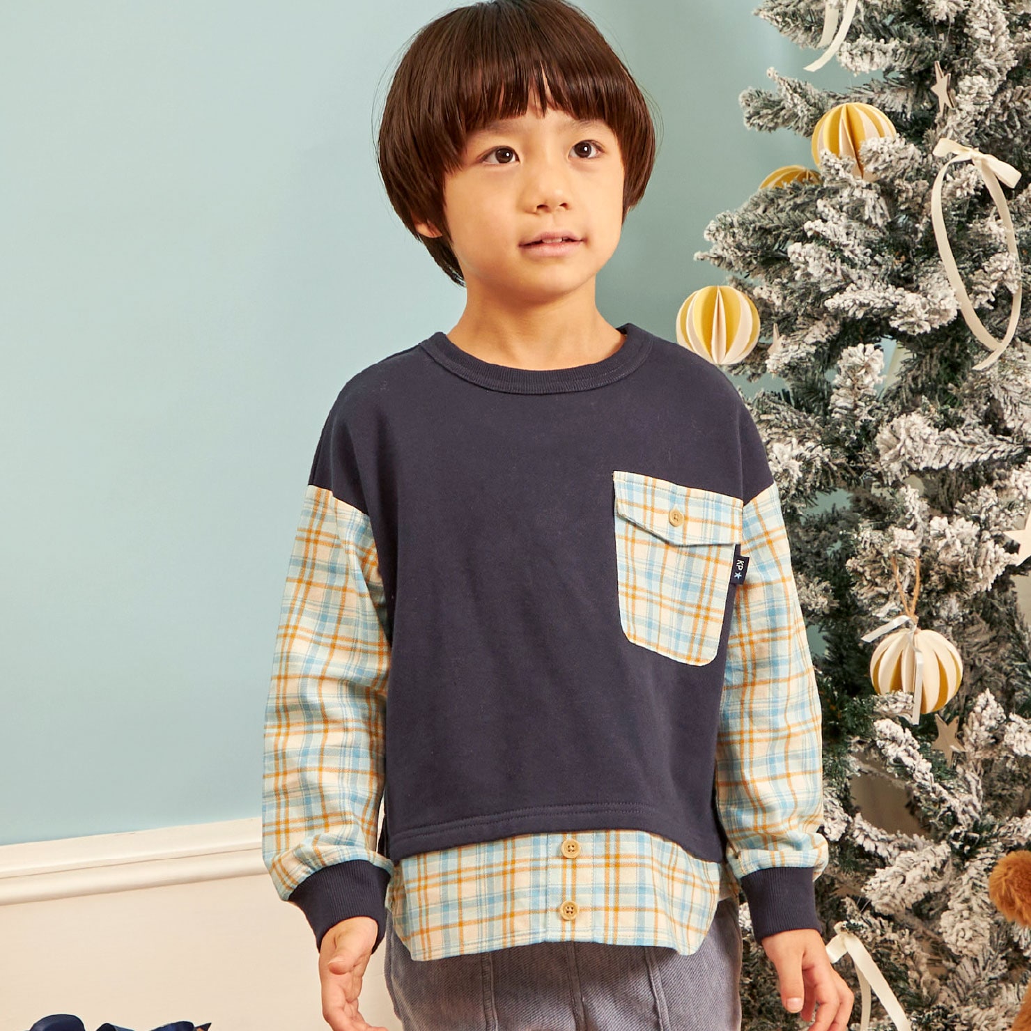 先染チェック×裏毛 ポケットトレーナー