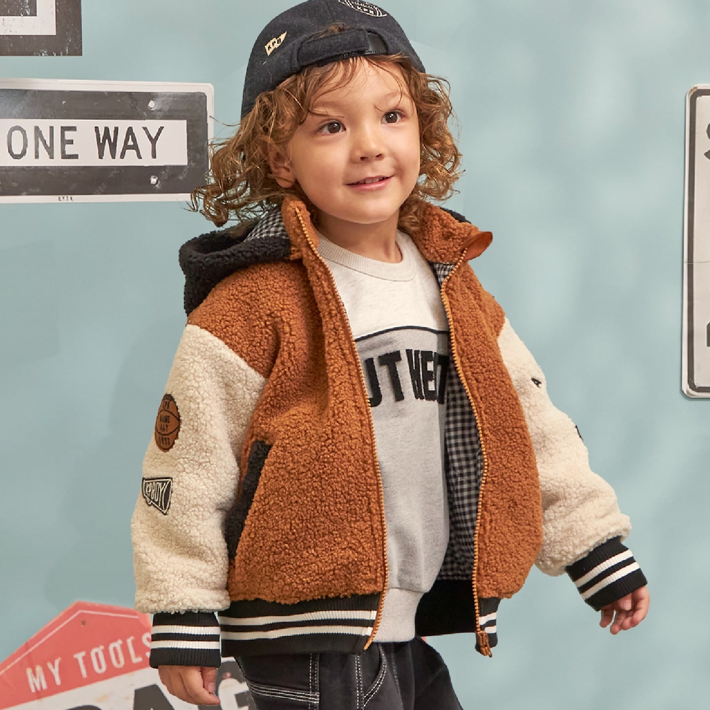 フーデット 袖配色 ボアジャケット