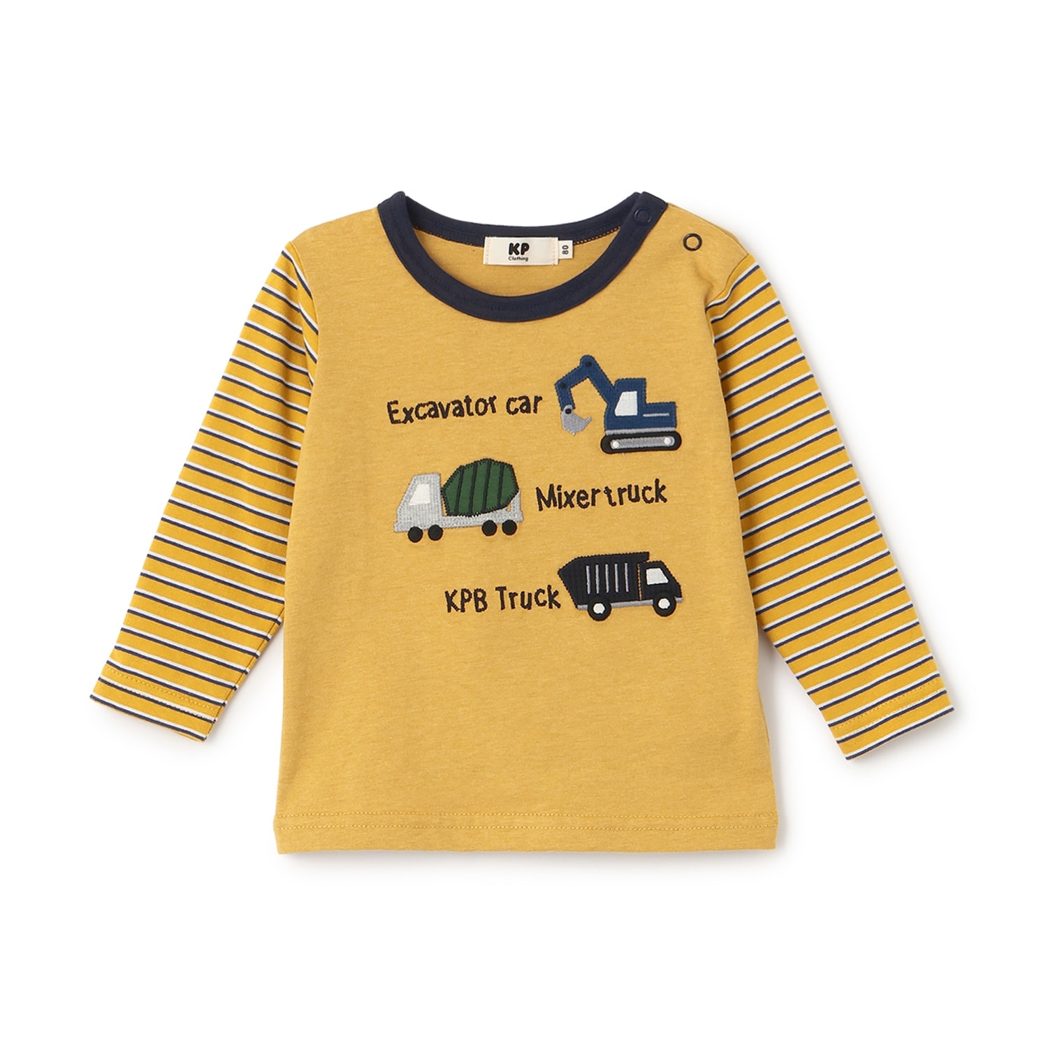 働く車アップリケ 長袖Tシャツ