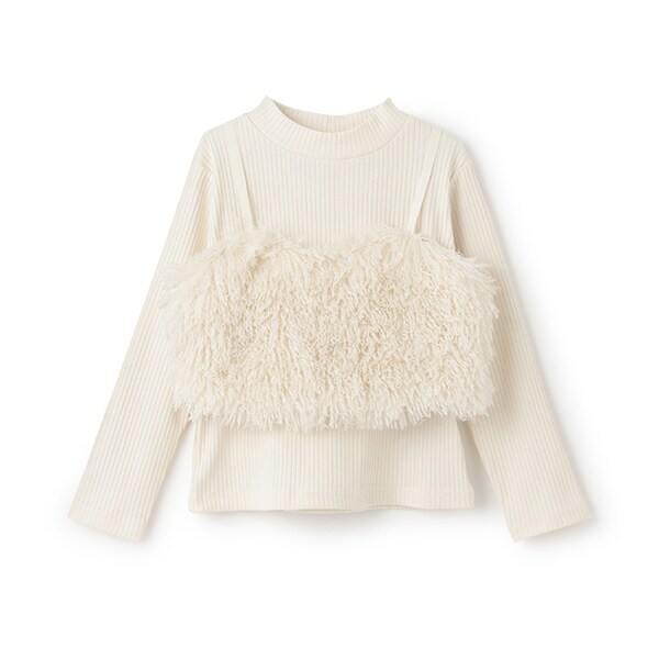 【2WAY】ファーキャミ付きハイネックTシャツ