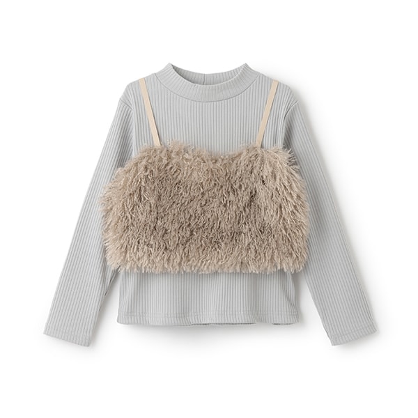 【2WAY】ファーキャミ付きハイネックTシャツ