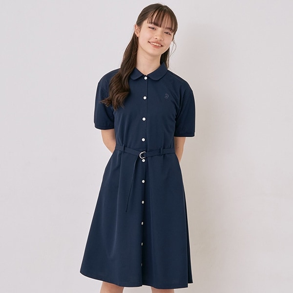 UVカット・吸水速乾】ベルテッドワンピース(S(140) 紺): ジュニア  