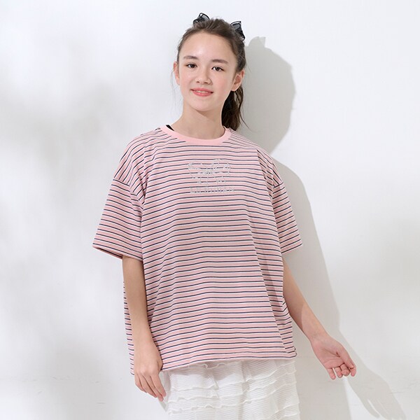 【AMI】リボン刺しゅうマルチボーダーTシャツ