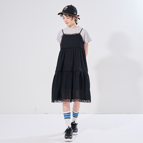 【AMI】コットンレースキャミワンピース×Tシャツセット