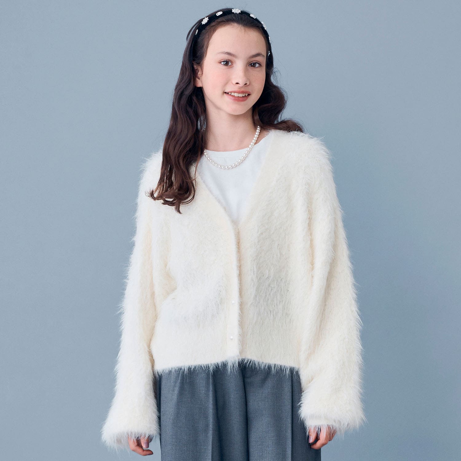 【AMI】シャギーニットカーデ×ロンTセット