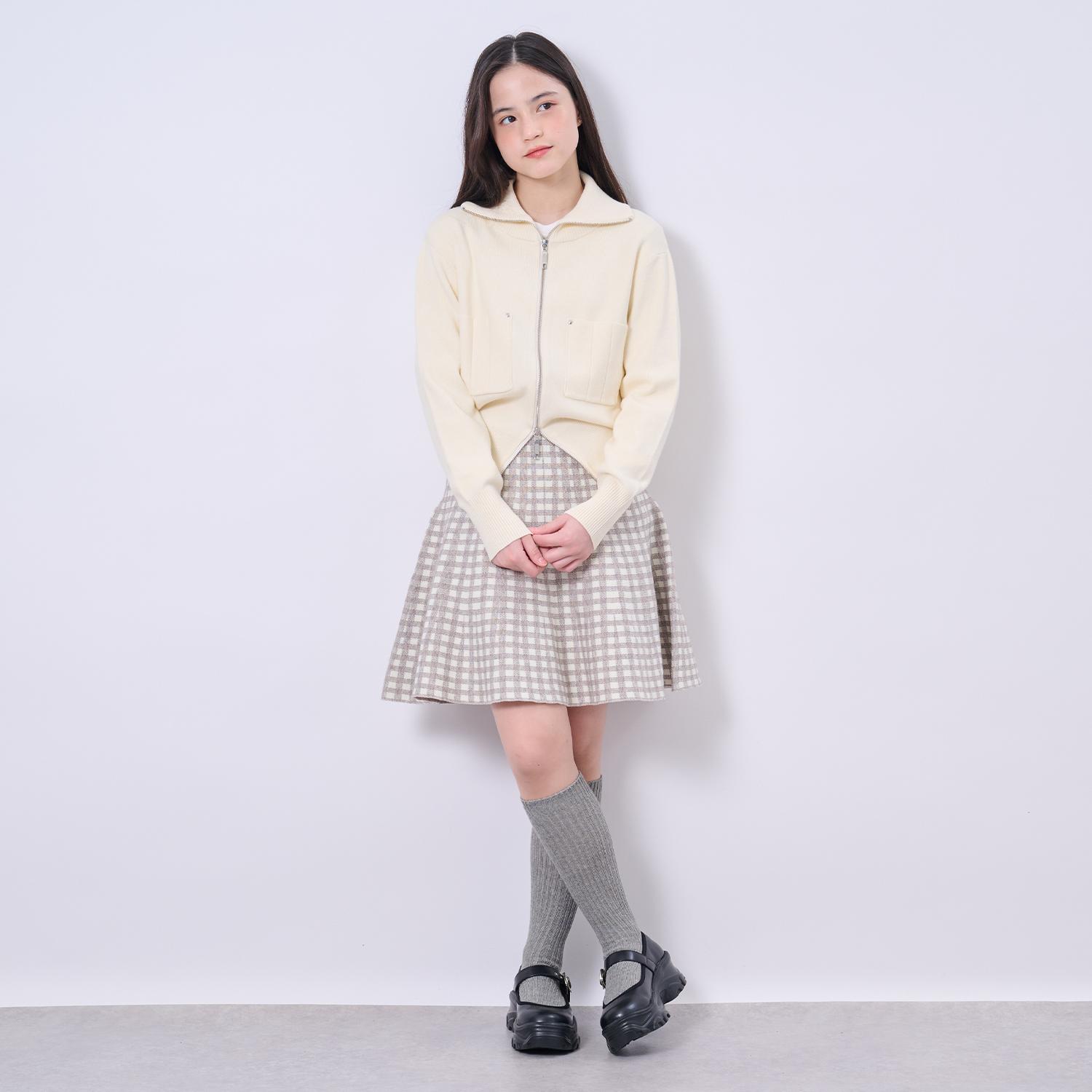 【AMI】ダブルジップニットカーデ×チェックマーメイドスカート