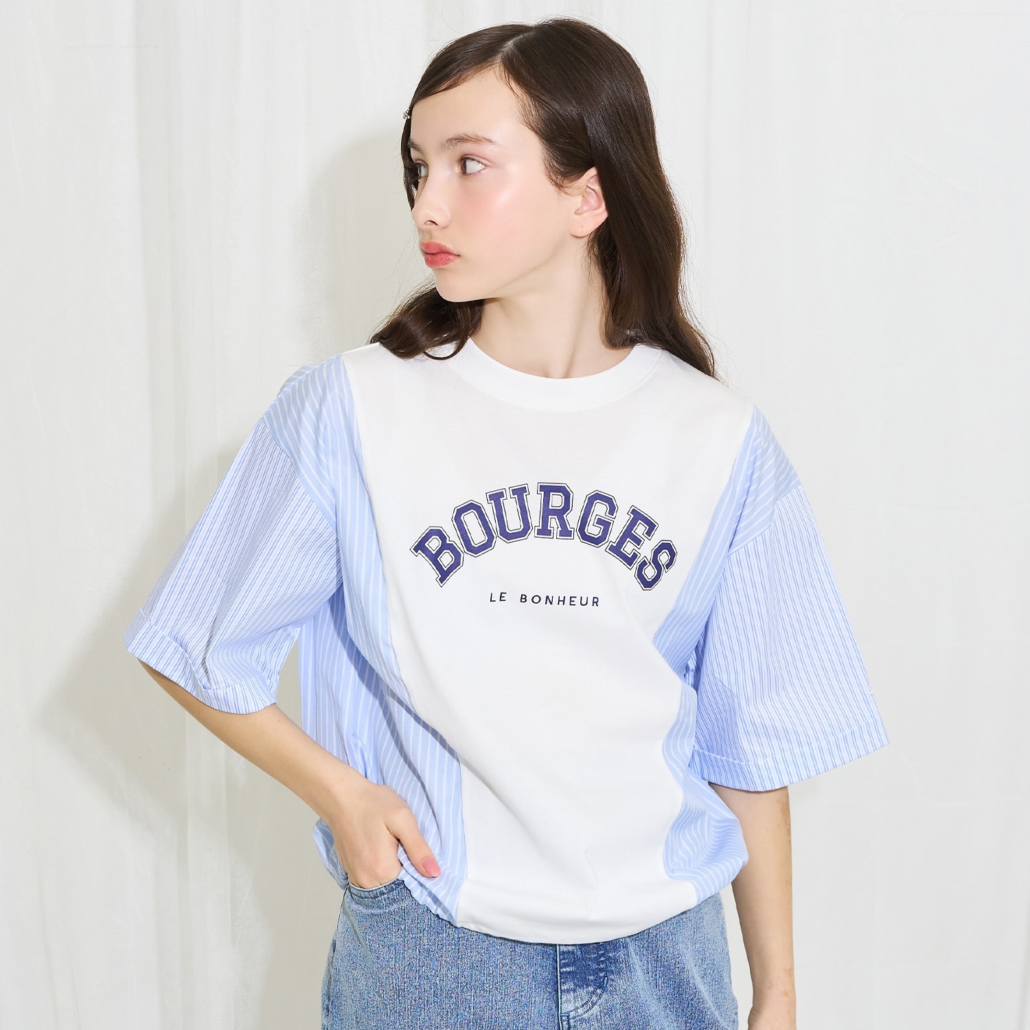 【AMI】異素材切替ロゴTシャツ