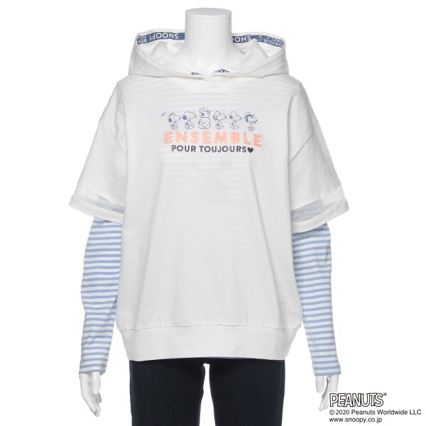 【PEANUTSコラボ】 チュール切り替えTシャツパーカー×ボーダーTシャツセット