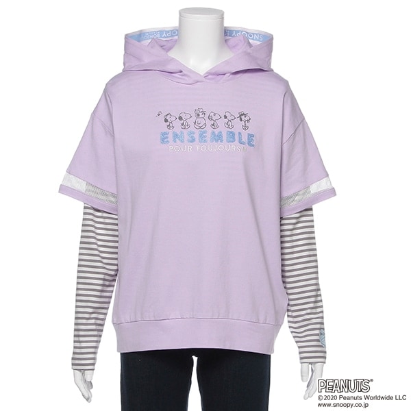 【PEANUTSコラボ】 チュール切り替えTシャツパーカー×ボーダーTシャツセット
