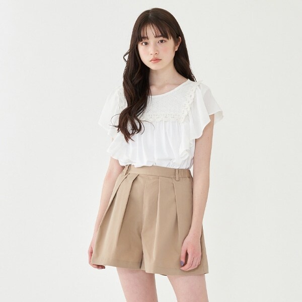 異素材切替えレースTシャツ