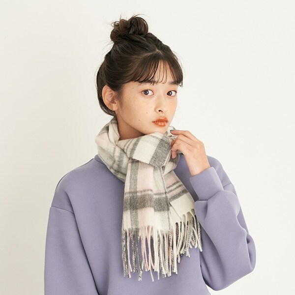 カシミヤ混チェックマフラー