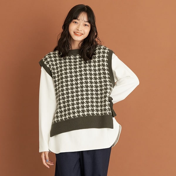 Narumiya Online ナルミヤ オンラインの公式通販サイト柄ニットベスト ロングtシャツセット M 150 チャコール ジュニア