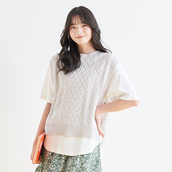 【CPGN】Sirnita 半袖T 2色 セール】メランジパイルニット半袖クルーネックTシャツ（Tシャツ