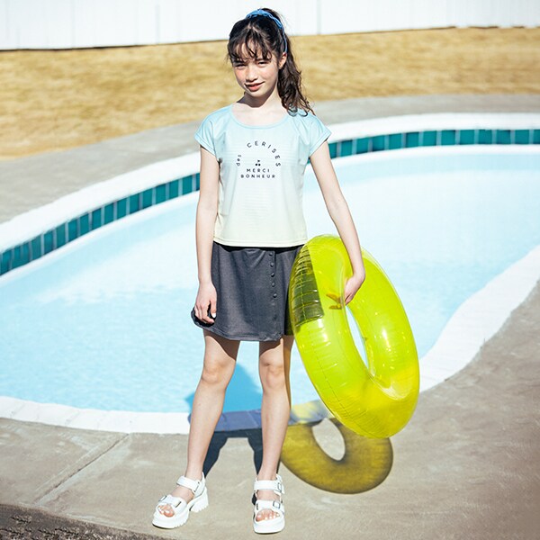 水着】Tシャツ＆キュロット水着３点セット【SWIM】(S(140) エメラルド