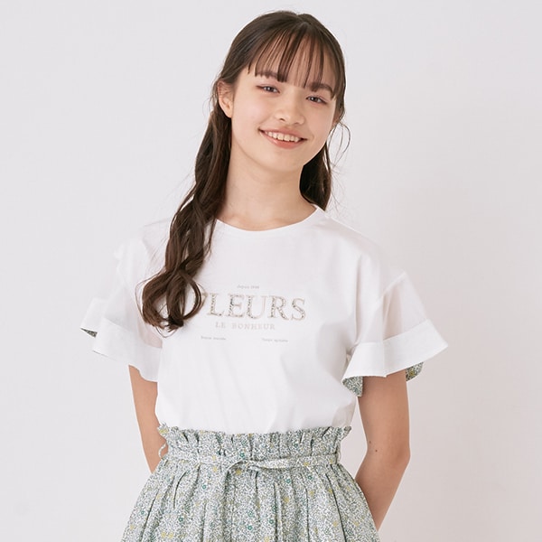 リバティプリント】シアーフレアロゴTシャツ(S(140) 白