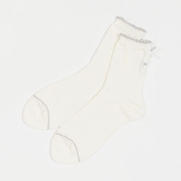 後ろリボン柄編みクルーソックス【日本製】