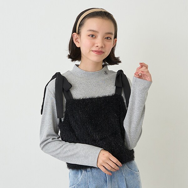 シャギーキャミ＋テレコトップスセット(S(140cm) 黒): ジュニア 