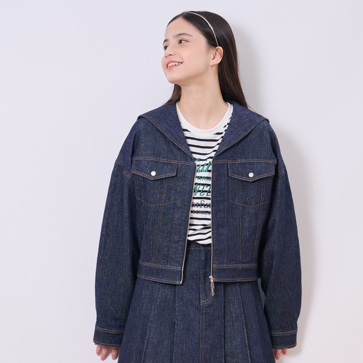 pom ponette junior サキソニーノーカラージャケット 紺 150 サキソニーノーカラージャケット(M(150cm) 紺): ジュニア