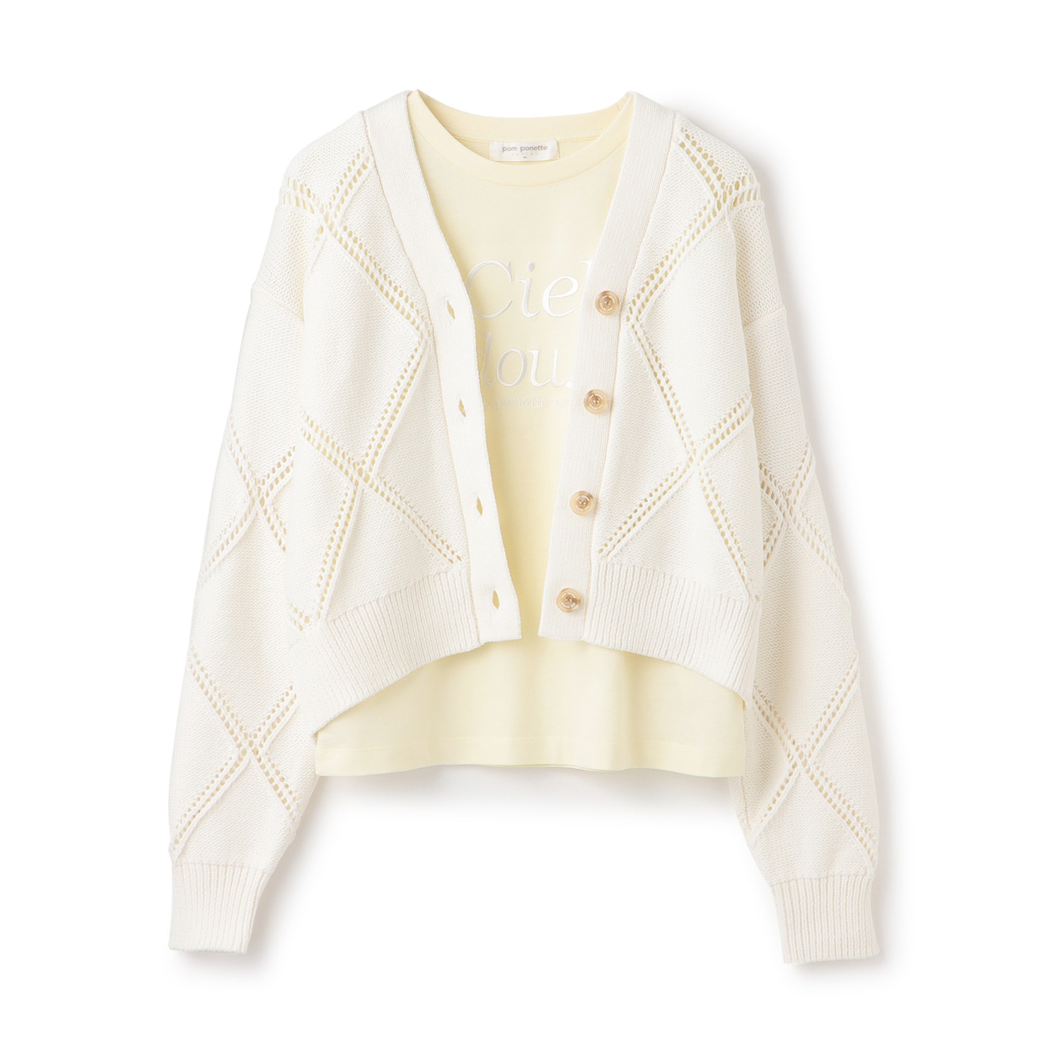 アーガイルメッシュカーディガン＆Tシャツセット