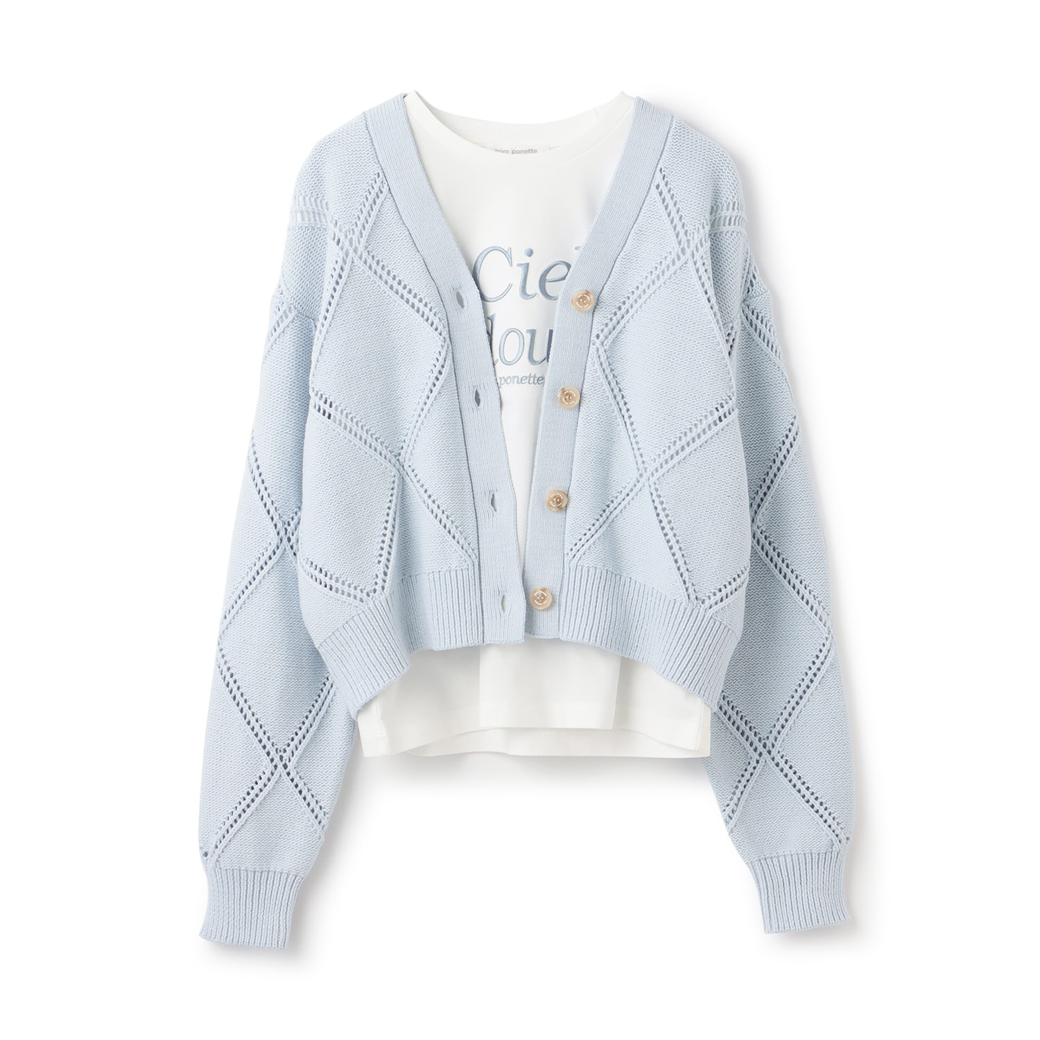 アーガイルメッシュカーディガン＆Tシャツセット