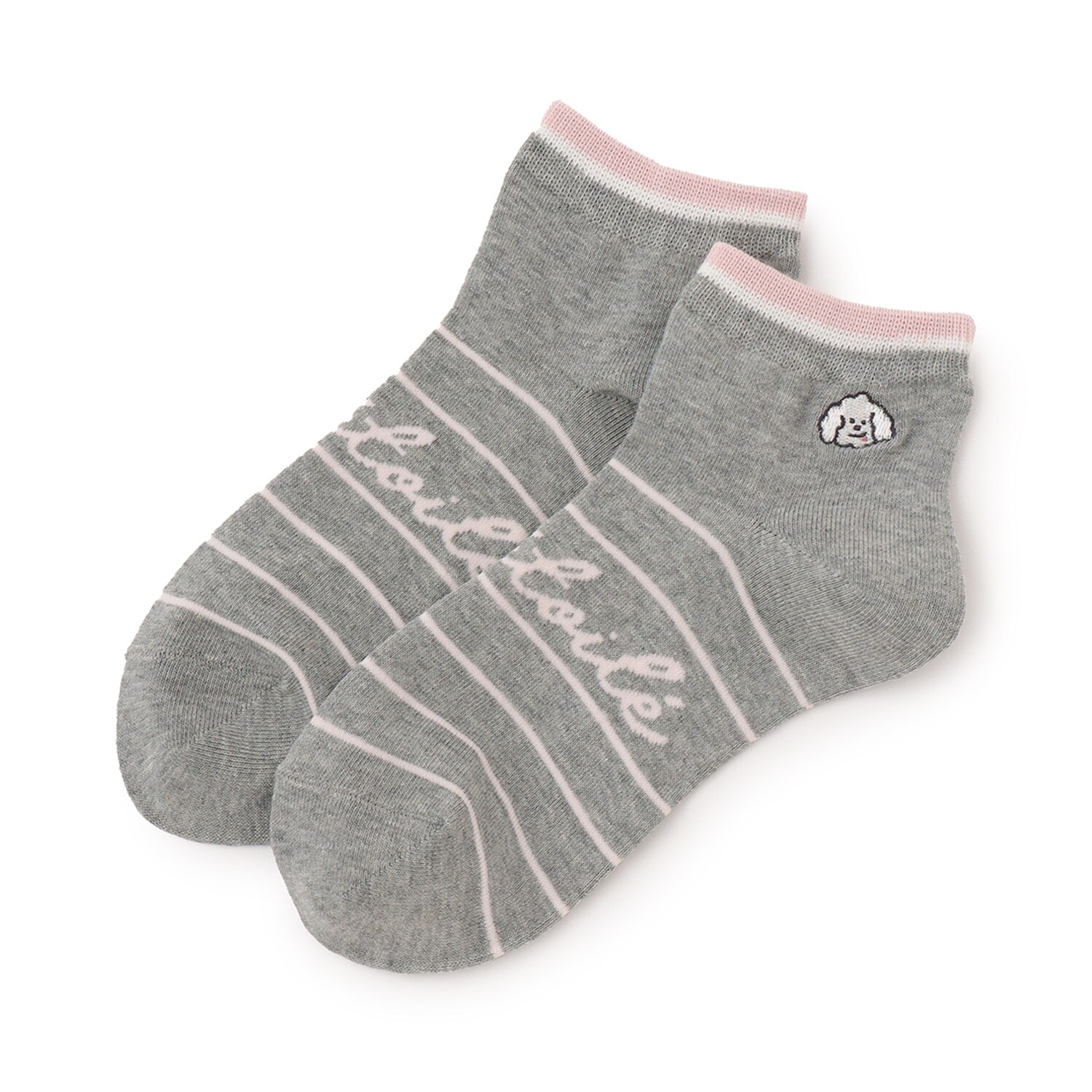 犬刺しゅう+ライン入り短丈ソックス