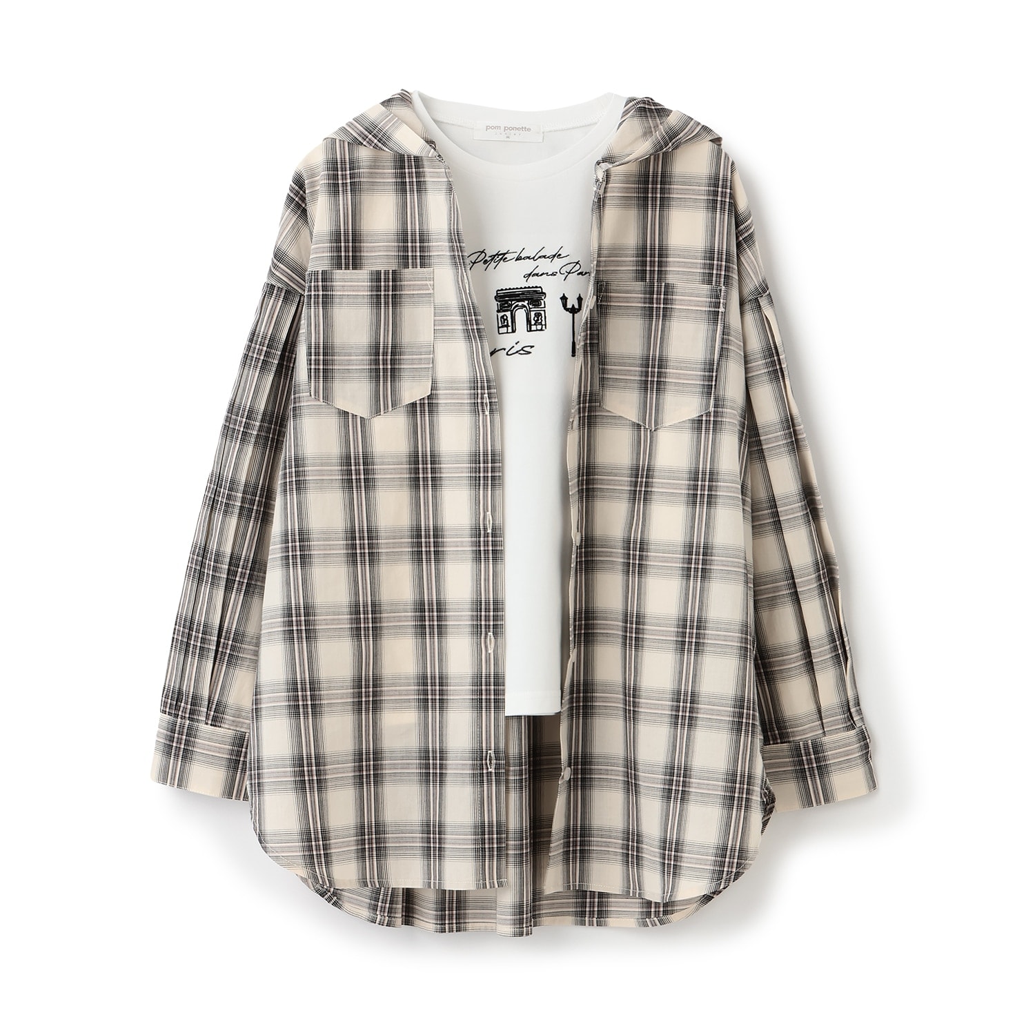 【130cmあり】チェックシャツ×インナーTシャツセット
