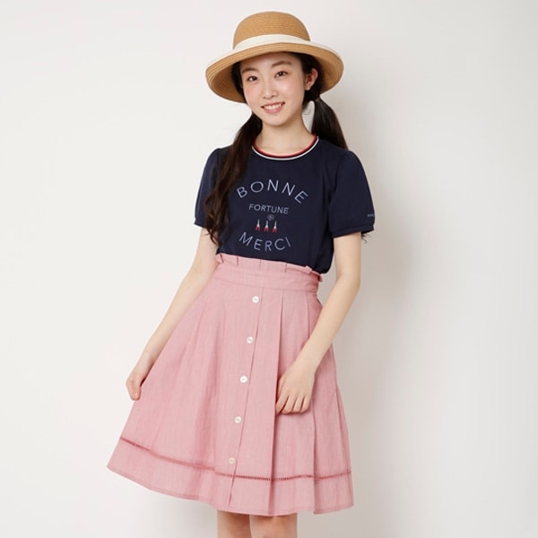 フロントボタンミディ丈スカート