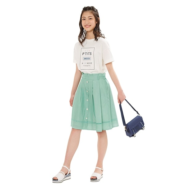 フロントボタンミディ丈スカート