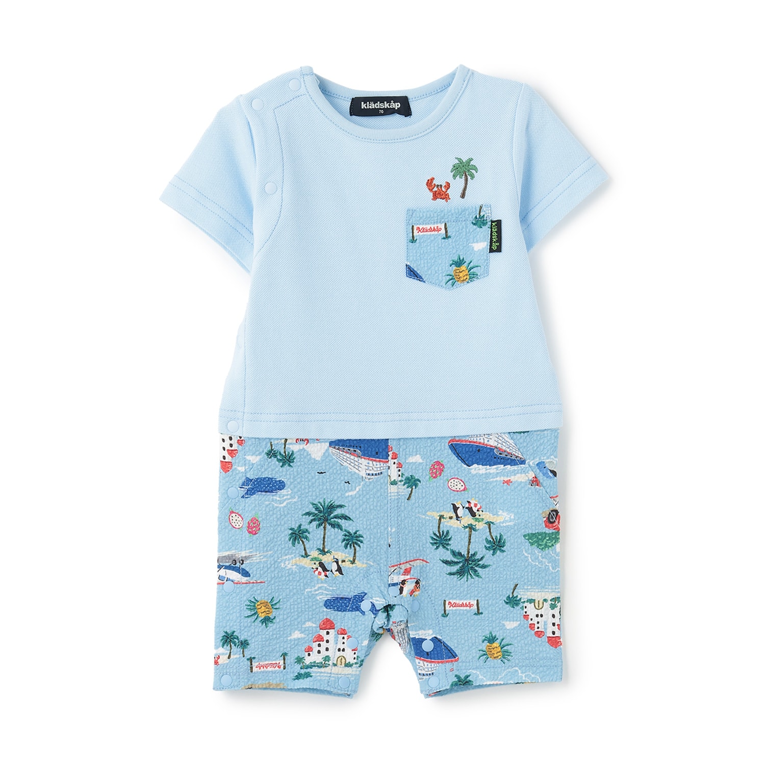 乗り物柄半袖カバーオール