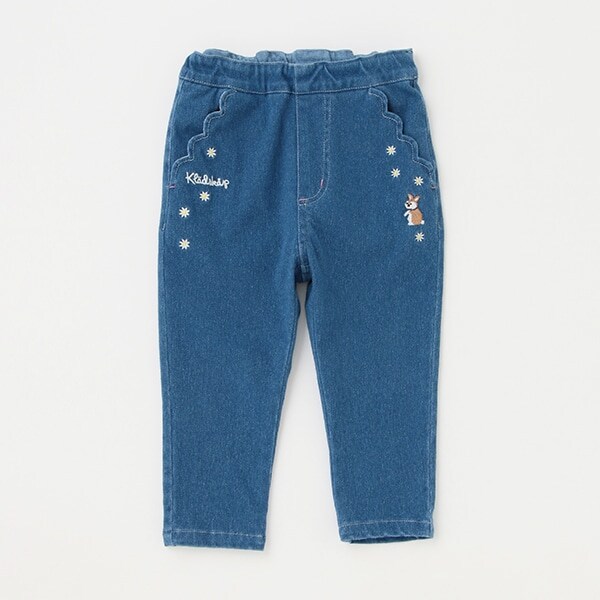 ウサギ刺しゅうロング丈テーパードパンツ