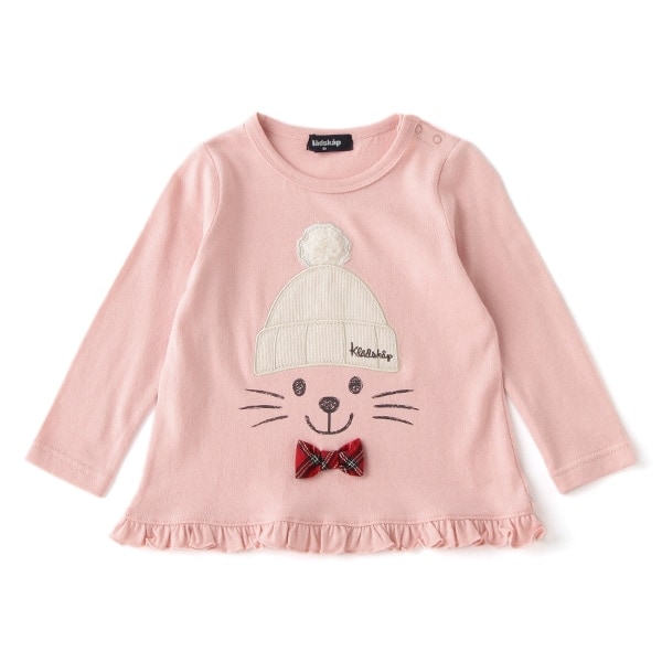 蝶ネクタイ猫アップリケTシャツ