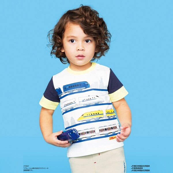 Narumiya Online ナルミヤ オンラインの公式通販サイト プラレールコラボ 4種類乗り物袖配色切り替えtシャツ 90 レモン イエロー キッズ