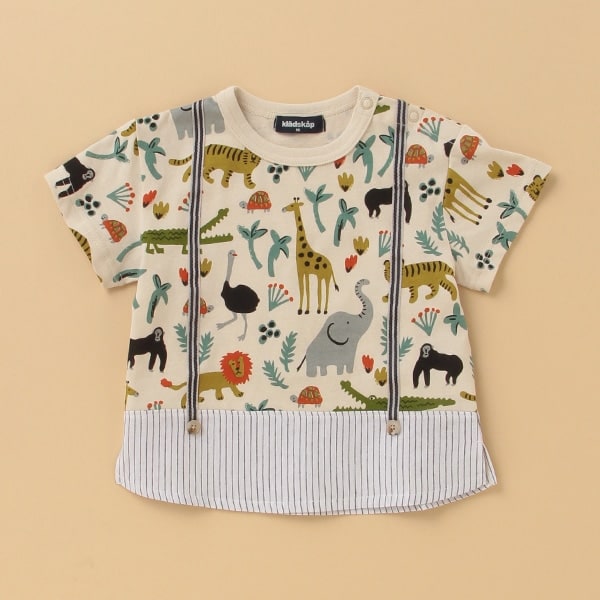 Narumiya Online ナルミヤ オンラインの公式通販サイト動物総柄サスペンダー風tシャツ 80 オフ ホワイト キッズ