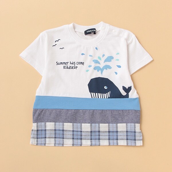familiar クジラチェック柄Tシャツハーフパンツ帽子セット　110cm ファミリア 夏セットパンツ Tシャツ 帽子 男の子 くじら