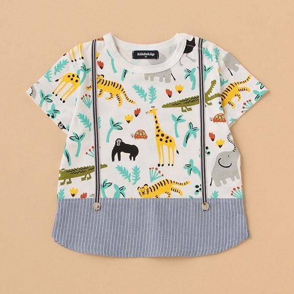 Narumiya Online ナルミヤ オンラインの公式通販サイト 動物総柄サスペ風半袖tシャツ 90cm オフ ホワイト キッズ