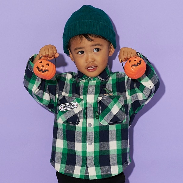 恐竜チェック長袖シャツ