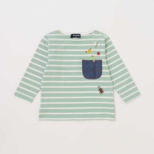 昆虫刺しゅうボーダー長袖Tシャツ