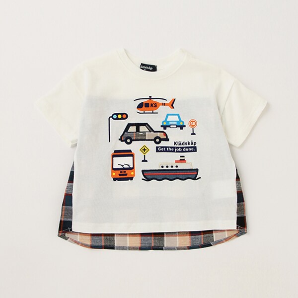 乗り物チェック切替半袖Tシャツ