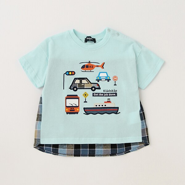 乗り物チェック切替半袖Tシャツ