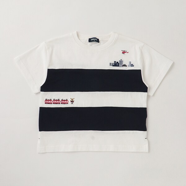 乗り物と街刺しゅう切替半袖Tシャツ