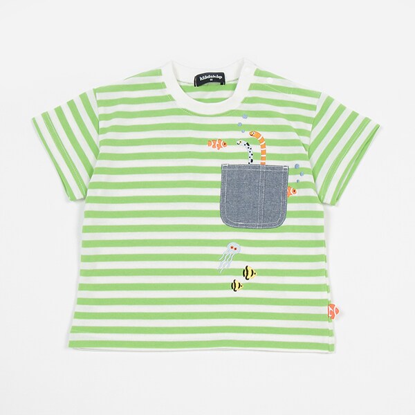 お魚刺しゅうボーダー半袖Tシャツ