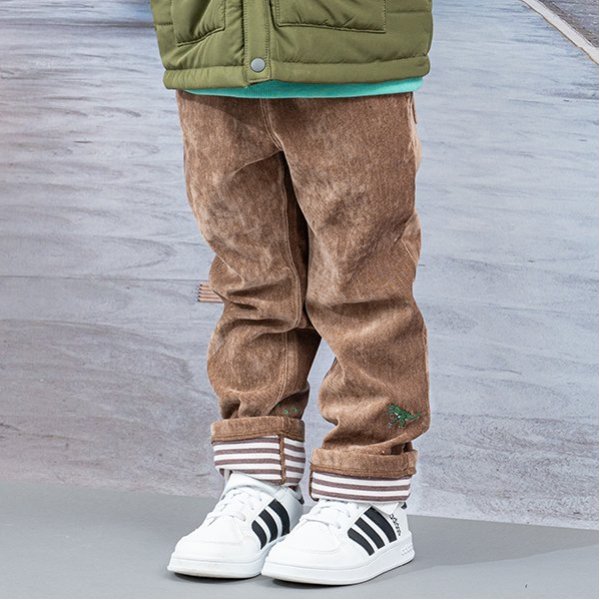 恐竜裾折り返しロング丈ストレートパンツ