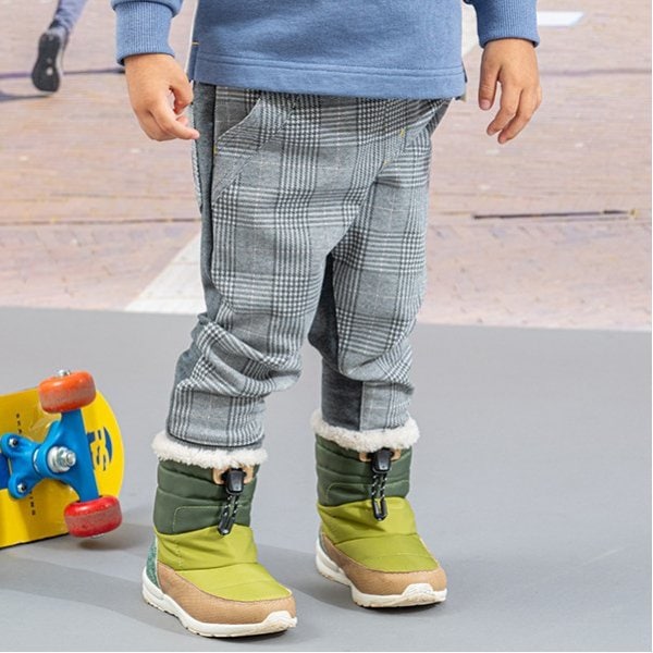 チェック前後切替ロング丈裾リブパンツ