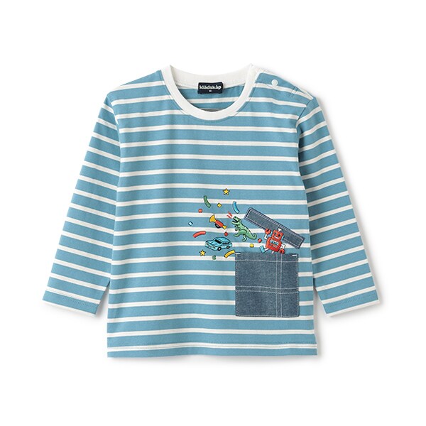 ポケットからロボットボーダー長袖Tシャツ(80cm カラシ): キッズ