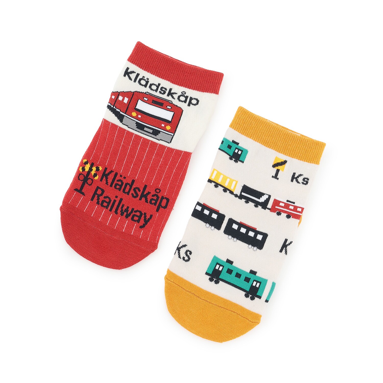 電車ショートソックス2足セット(SS(11-13cm) 赤): キッズ