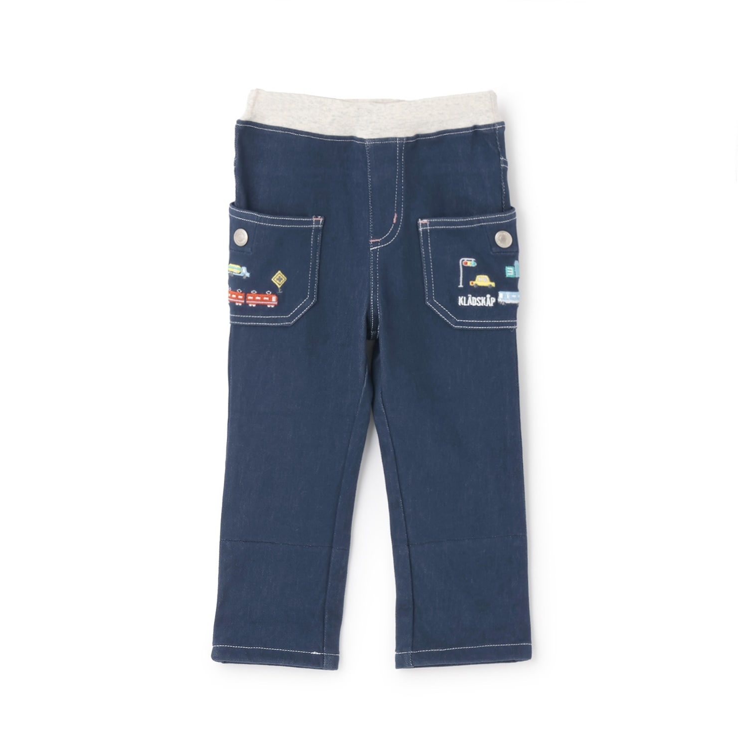 乗り物刺しゅうロング丈ストレートパンツ