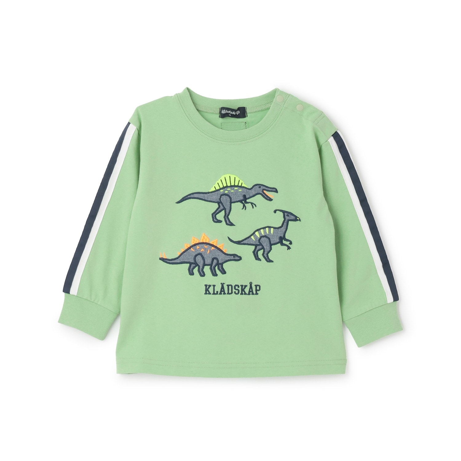恐竜アップリケ袖ライン長袖Tシャツ