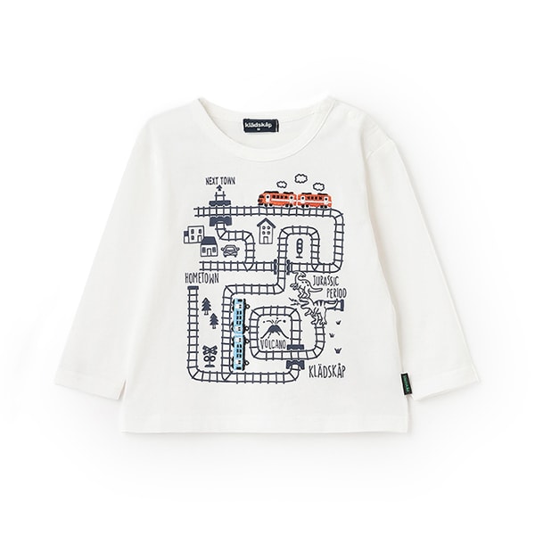 【人気商品再入荷】【直営店で取り扱い無し】電車マッププリント長袖Tシャツ